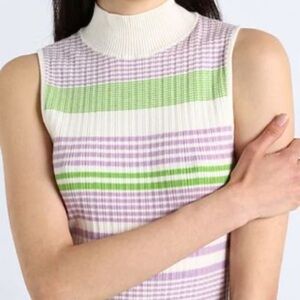 & Other Stories Green and Purple Striped Sleeveless Mock Neck Top Size Small